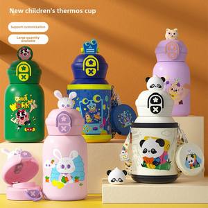 Tasse à paille à double boisson pour enfants 316 isolé en acier inoxydable dessin animé conception PC flacon à vide Thermos pour la rentrée des classes - Product Image 5