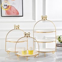 Décoration de mariage, cage à oiseaux en fer doré, support à gâteau de luxe à 2 ou 3 étages en céramique pour buffet d'hôtel