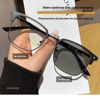 Lunettes Intelligentes 618 Demi-Monture Photochromiques Myopie Femme Visage Carré Anti-Lumière Bleue Verres Simples Style Punk Artistique Lentilles PC