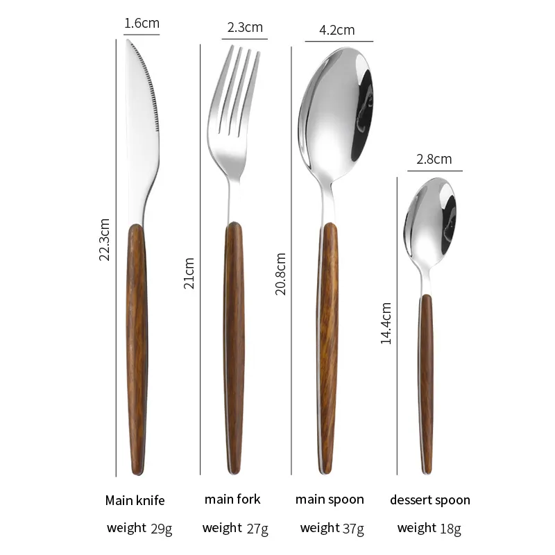 430 Bestek Van Voedingskwaliteit Abs Houten Handvat Western Bestek Lepel Vorksteak En Mes Serviesgoed Roestvrijstalen Bestekset