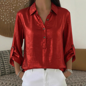 Camisa Solta para Mulheres - Estilo Europeu e Americano - Primavera - Tamanho <span class=keywords><strong>Plus</strong></span> - Colarinho - Poliéster e Spandex - Padrão Geométrico - Product Image 3