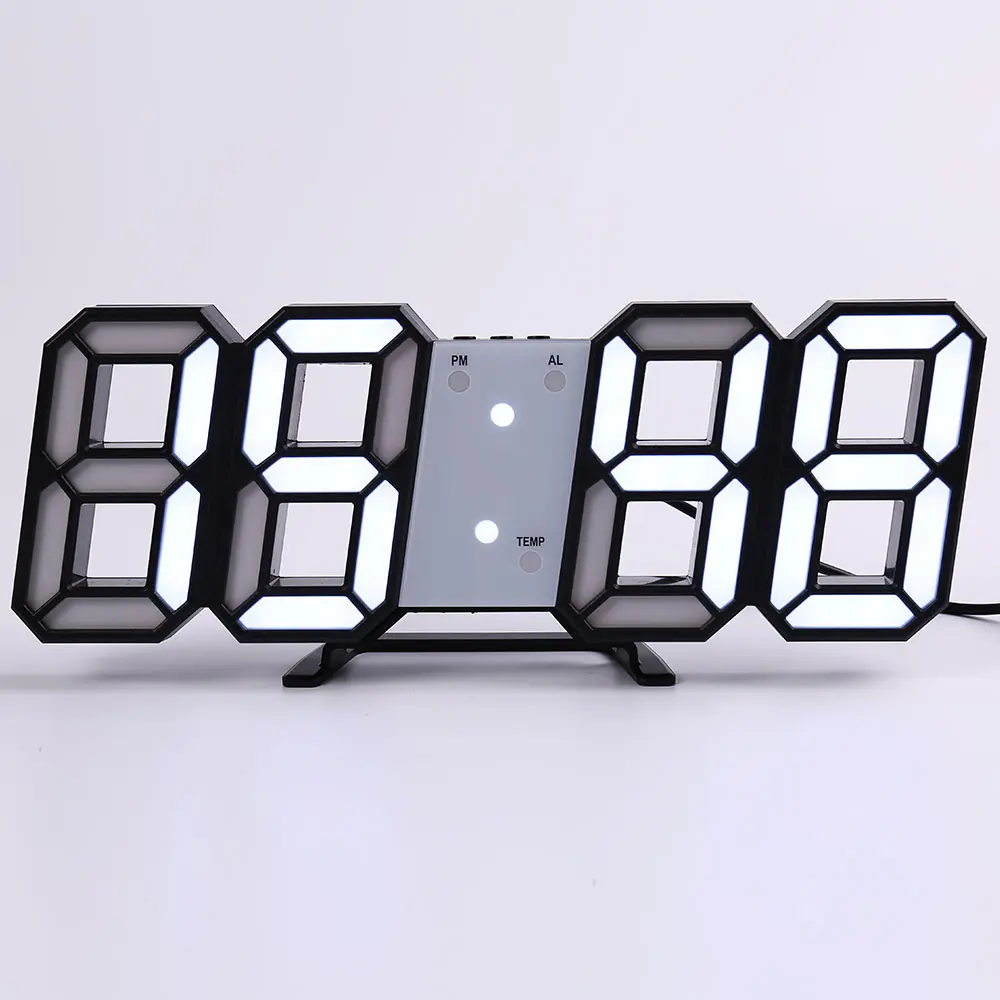 Wandklok Horloge Klok 3d Led Digitaal Modern Design Woonkamer Decor Tafel Alarm Nachtlampje Lichtgevende Desktop