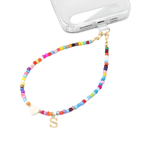 Chaîne de téléphone portable personnalisée en gros avec perles arc-en-ciel, perles métalliques émaillées, cordon de téléphone portable pour femme, porte-clés pendentif