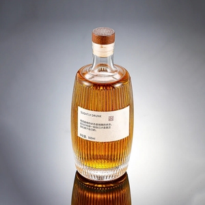 200ml 375ml 500ml 750ml 1000ml runde leere Feuerstein glas Schnaps Wein <span class=keywords><strong>Gin</strong></span> Whisky Wodka Tequila Glasflasche mit Kork deckel - Product Image 2