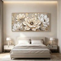 Tableau mural moderne en toile texturée 3D avec motifs floraux, peinture à l'huile de fleurs en feuille d'or de luxe, grande décoration murale abstraite pour salon