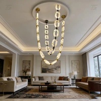 Spanish Luxury Chain Link Alabaster Chandelier Unique Lifting Ring Design Hanging Chandelier for Hotel Lobby Living Room Villa