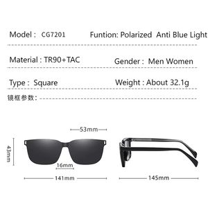 Occhiali da sole quadrati magnetici polarizzati TR90 di alta qualità Vintage moda UV400 obiettivo personalizzato Anti luce blu Clip per occhiali da sole - Product Image 2