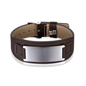 Pulsera de Cuero Genuino con Placa de Acero Inoxidable de Estilo Clásico para <span class=keywords><strong>Hombre</strong></span>, con Logotipo Grabado Personalizado - Product Image 4