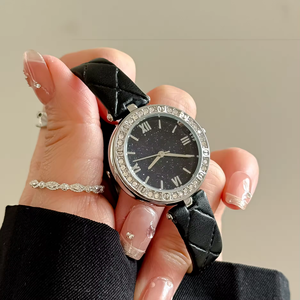 Montre à quartz en acier inoxydable pour femmes, montre à quartz de luxe, diamant en moissanite, bracelet en cuir brillant, alliage, verre, montres pour femmes - Product Image 2