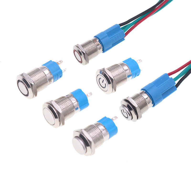 12MM High Head Metal Push Button Switch with Ring Light, Waterproof Self-Reset/Self-Lock Power Switch for Industrial Equipment