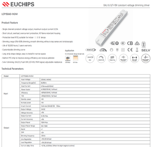 Fuente de Alimentación LED DALI Euchips LCP150AD-1H24V 150W 24V DC, Entrada 220-240VAC, Eficiencia 80-89% - Product Image 2