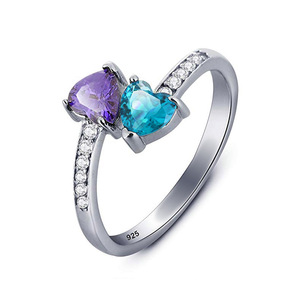 Anello da Donna a Doppio Cuore con Accenti Blu e Viola, Elegante Gioiello in Lega Regolabile, Regalo Romantico - Product Image 6