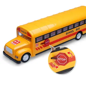 Xe Buýt Màu Vàng Sáng Đúc Đồ Chơi Xe Buýt Trường Học Kéo Lùi Bằng Nhựa Đúc Khuôn Cho Trẻ Mới Biết Đi Có Cơ Chế Và Cửa Mở