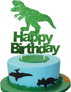 恐龙丛林主题绿色生日快乐蛋糕装饰用品蛋糕礼帽