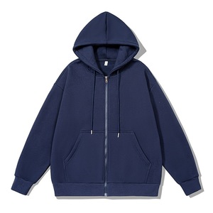 Sudadera con capucha gris de forro polar cepillado con cremallera completa para hombre, corte regular, cordón ajustable, bolsillo, estilo casual urbano, con logotipo personalizado - Product Image 1