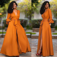 Robe longue Droma européenne et américaine à la mode, sexy, à col en V profond, avec boutons et fermeture à la taille.