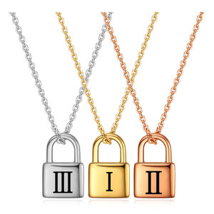 Stainless Steel Padlock Necklace 19mm Laser Engraved Roman Numerals Daily Wear Gift Jewelry - Product Image 1