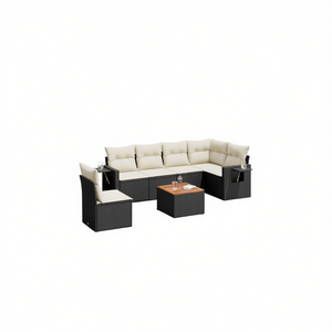 Ensemble de canapés de jardin noir et crème en rotin PE, mobilier d'extérieur au design contemporain, coussins imperméables - Product Image 1