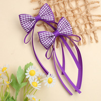 Barrettes à cheveux en tissu faites à la main, nœuds en gros-grain à carreaux vichy avec longues franges, accessoires pour cheveux pour enfants et filles, pinces à cheveux pour queue de cheval