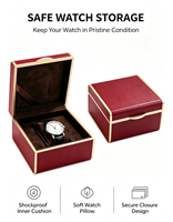 Boîte à montres de luxe en PU avec garniture dorée, doublure en daim synthétique, couvercle carré résistant aux chocs, fermeture à pression, présentoir de rangement pour montres