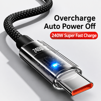 Kabel Pengisian Cepat USB Type-C PD 240W 6A dari Aluminium Alloy dengan Layar LED Digital untuk Kamera Ponsel, Pengisian Cepat dan Transfer Data