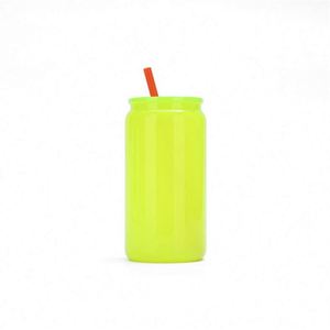16Oz Clear Cup Plastic Mug 16 Oz Colorful Plastic Beer Can With Bamboo <b>Lid</b> <b>and</b> <b>Straws</b> - Product Image 5