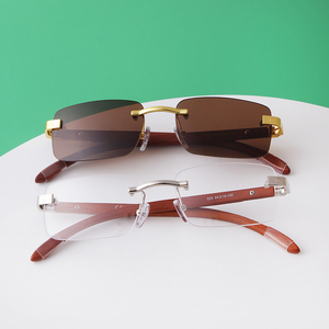 ADE WU STY535C Moda Original Pierna <span class=keywords><strong>de</strong></span> madera Gafas <span class=keywords><strong>de</strong></span> sol sin montura Marco pequeño Rectángulo Bloque <span class=keywords><strong>de</strong></span> luz azul Gafas ópticas al por mayor - Product Image 4