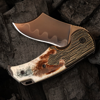 Couteau pliant personnalisé RWL34 Damascus Drop Point OEM |   Couteau vintage à manche en os, fait main, 60-62 HRC, outil de camping EDC, étui en cuir
