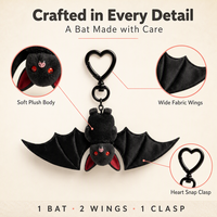 Porte-clés chauve-souris en peluche, adorable breloque chauve-souris noire en peluche avec fermoir cœur, jouet doux d'Halloween pour sac, porte-clés pour enfants, cadeaux de fête