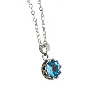 Pendentif en topaze bleue en argent sterling 925 serti dans une monture, collier fait main pour femme, cadeau d'anniversaire - Product Image 1