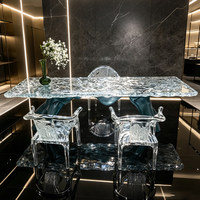 Table à thé en résine transparente à motif ondulé asymétrique, design glacier, 07luxury, pour villas minimalistes et salons de thé