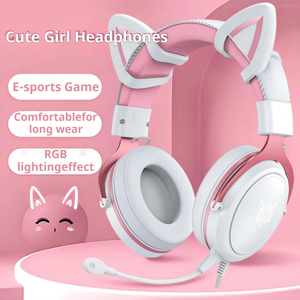 Casque de jeu filaire ONIKUMA X10 avec oreilles de chat, haut-parleur de 50 mm, micro détachable à réduction de bruit, son surround RGB, pour PC et sport - Product Image 1