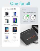 Estación de Carga USB de 35W y 6 Puertos, 3C3A, Cargador de Escritorio Universal con Cable de 1.8M, Enchufe Estadounidense, ETL 5V/3A