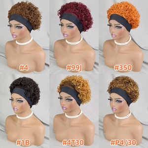 Bouncy <span class=keywords><strong>Curly</strong></span> Short Machine Made Perruques Cheveux Naturels Écharpe Perruques Sans Colle Remy Cheveux Humains Gingembre Bandeau Perruques pour les Femmes Noires - Product Image 6