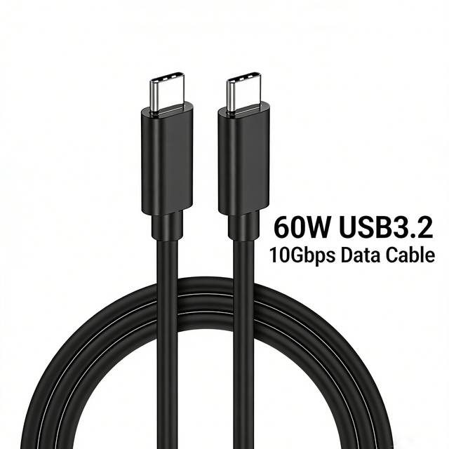 C-C USB3.2 10Gbps 3A 60W High Speed Data Transfer Cable for IOS & Mobile Phones Black PVC Type-C