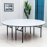 Table de banquet ronde pliable en contreplaqué blanc pour hôtels, banquets et restaurants, avec option plateau tournant