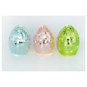 Boule ovale disco en plastique faite à la main <span class=keywords><strong>de</strong></span> 10/15cm, ornement <span class=keywords><strong>de</strong></span> table rose vert, miroir en verre, oeufs <span class=keywords><strong>de</strong></span> pâques, décoration lumineuse à LED, les plus populaires - Product Image 1