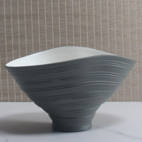 Grand bol en céramique gris argenté, style mid-century moderne, écologique, recyclable, fait main, étanche, décoration de luxe pour la maison, cuisine, café
