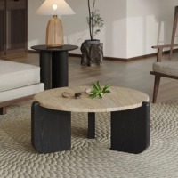 2025 Table basse moderne en bois massif avec dessus en travertin coin rond Design ensemble de meubles de salon meubles de maison Table d'appoint