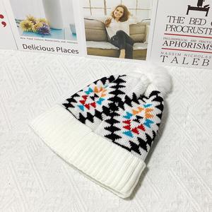 <span class=keywords><strong>Bonnet</strong></span> en acrylique pour femme, losange, motif jacquard, diamant, manchette et <span class=keywords><strong>pompon</strong></span> pour voyage et plage - Product Image 5