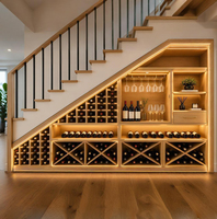 Armoire de rangement pour vin sous escalier sur mesure, portes en verre trempé, éclairage LED avec porte-verres à vin et étagères à bouteilles