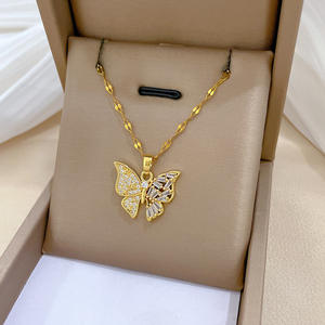 Conjunto de Collar y Aretes de Acero Inoxidable con Mariposa TZ078, Joyería Formal de Noche con Cristales Microincrustados para Mujer - Product Image 4