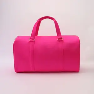 Bolsa de lona de gran capacidad para gimnasio para mujer, bolsa de viaje con parches de chenilla brillantes, rosa, oferta al por mayor