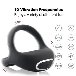 Gut gesuchter wiederauf ladbarer dehnbarer Silikon-Penis ring vibrator mit 10 Frequenzen Dreieckiges Design zur Verbesserung der männlichen Erektion - Product Image 2