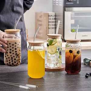 Mason <b>Cup</b> Travel Mug Glass Straw Lid Set High Temperature Resistant Leak-Proof Dishwasher Safe Easy Pull Portable <b>Reusable</b> - Product Image 1