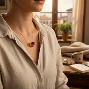 Collar de Plata de Ley 925 con Piedra de Ámbar Hecho en Turquía - Product Image 3