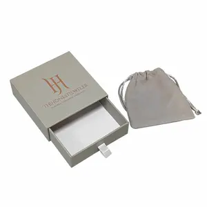 Caja de papel para joyería clásica, embalaje con bolsa, embalaje con logotipo personalizado, caja de cajón deslizante de cartón rígido con cajones, inserto de espuma