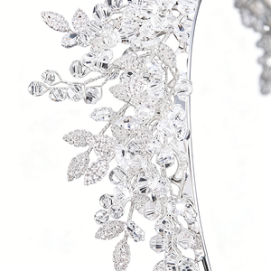 Couronnes de concours élégantes en cristal blanc baroque, diadèmes en zircon, bandeaux de mariée argentés, accessoires de coiffure pour femmes - Product Image 6