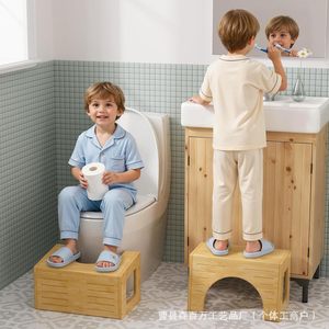 <b>Bamboo</b> Wood Toilet <b>Stool</b> For Kids Natural Color Large Square Type Dual Purpose Footrest Height Increasing Bathroom Step - Product Image 1