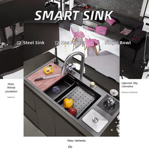 <span class=keywords><strong>อ่าง</strong></span><span class=keywords><strong>ล้าง</strong></span><span class=keywords><strong>จาน</strong></span>สเตนเลสเดี่ยวทำมือดีไซน์ทันสมัยพร้อมก๊อกน้ำอัจฉริยะและสองรู - Product Image 2
